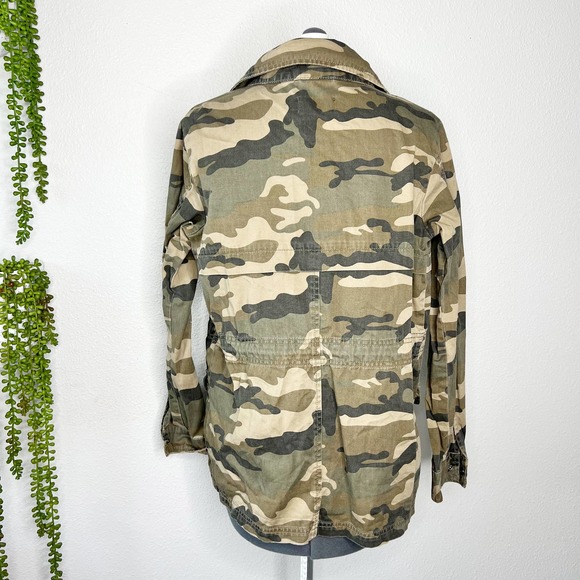 Ci Sono Green Camo Print Denim Full Zip Utility Jacket Women's Size Medium M - Picture 4 of 7